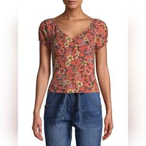 Baby doll Square Cap Sleeve flower plus size top